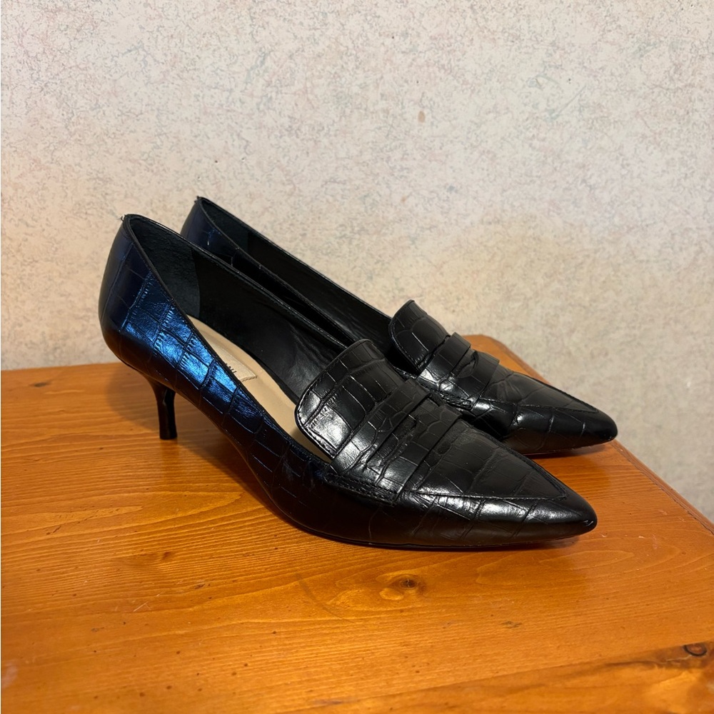 Antonio Melani Leedia Black Croc-Embossed Pumps Women's Heel Size 6.5